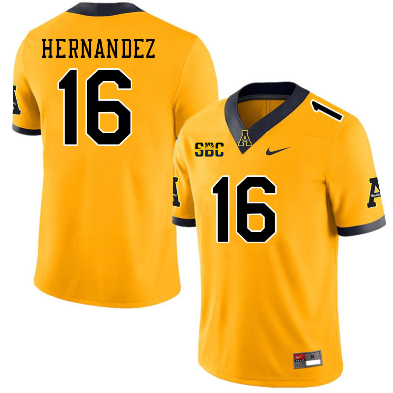 Men #16 David Hernandez Appalachian State Mountaineers College Football Jerseys Stitched Sale-Gold - Click Image to Close